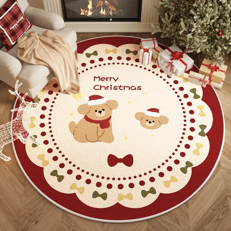 Christmas Style Bedroom Decor Round Carpet Red Carpets for Living Room Washable Bedside Soft Floor Mat Anti-slip Cloakroom Rug