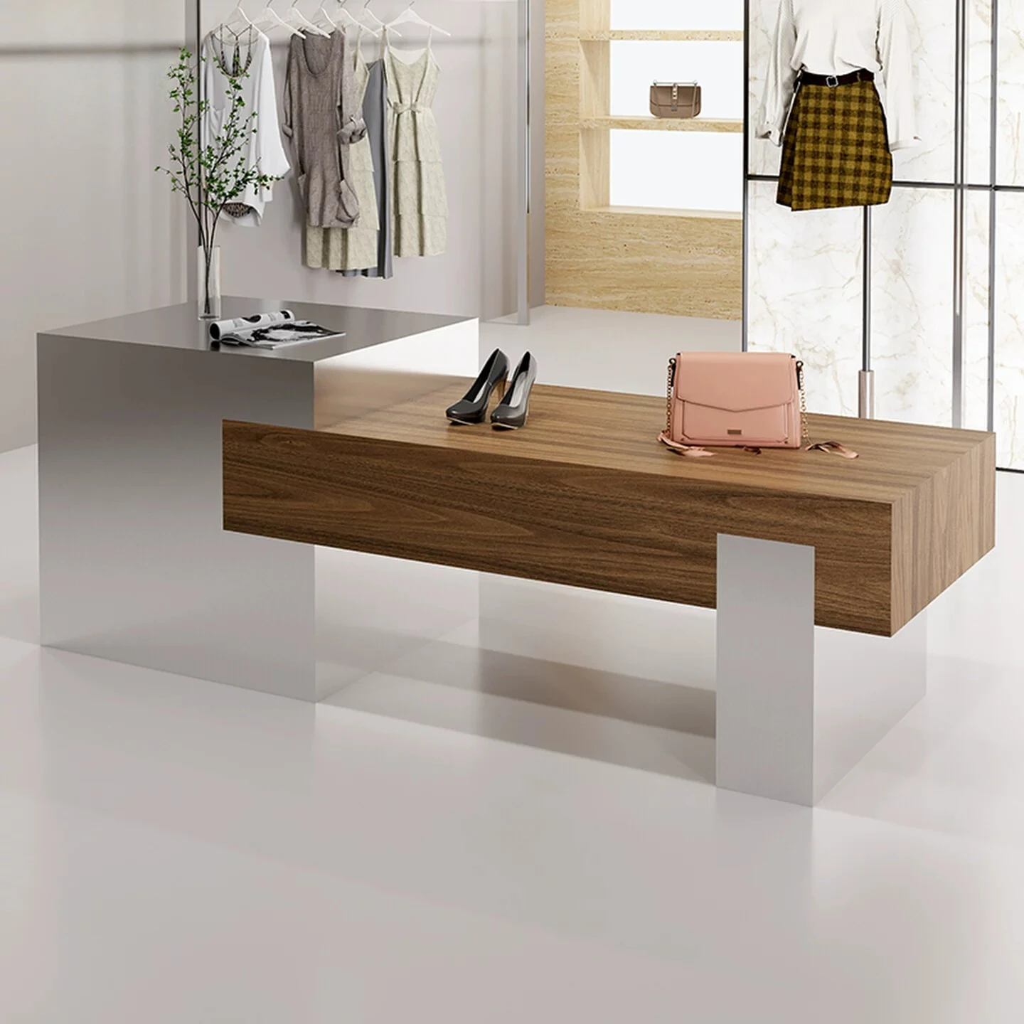 

Commercial Nakajima Taiwan Water Station Walnut Color Display Table Shoe Store Women's Clothing Store Display Table
