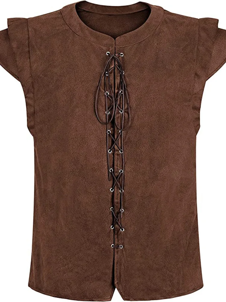 

Renaissance Viking Pirate Roleplay Suede T-Shirt Halloween Velvet Backless Tank Top Women's Ethnic Costume Stage Wear