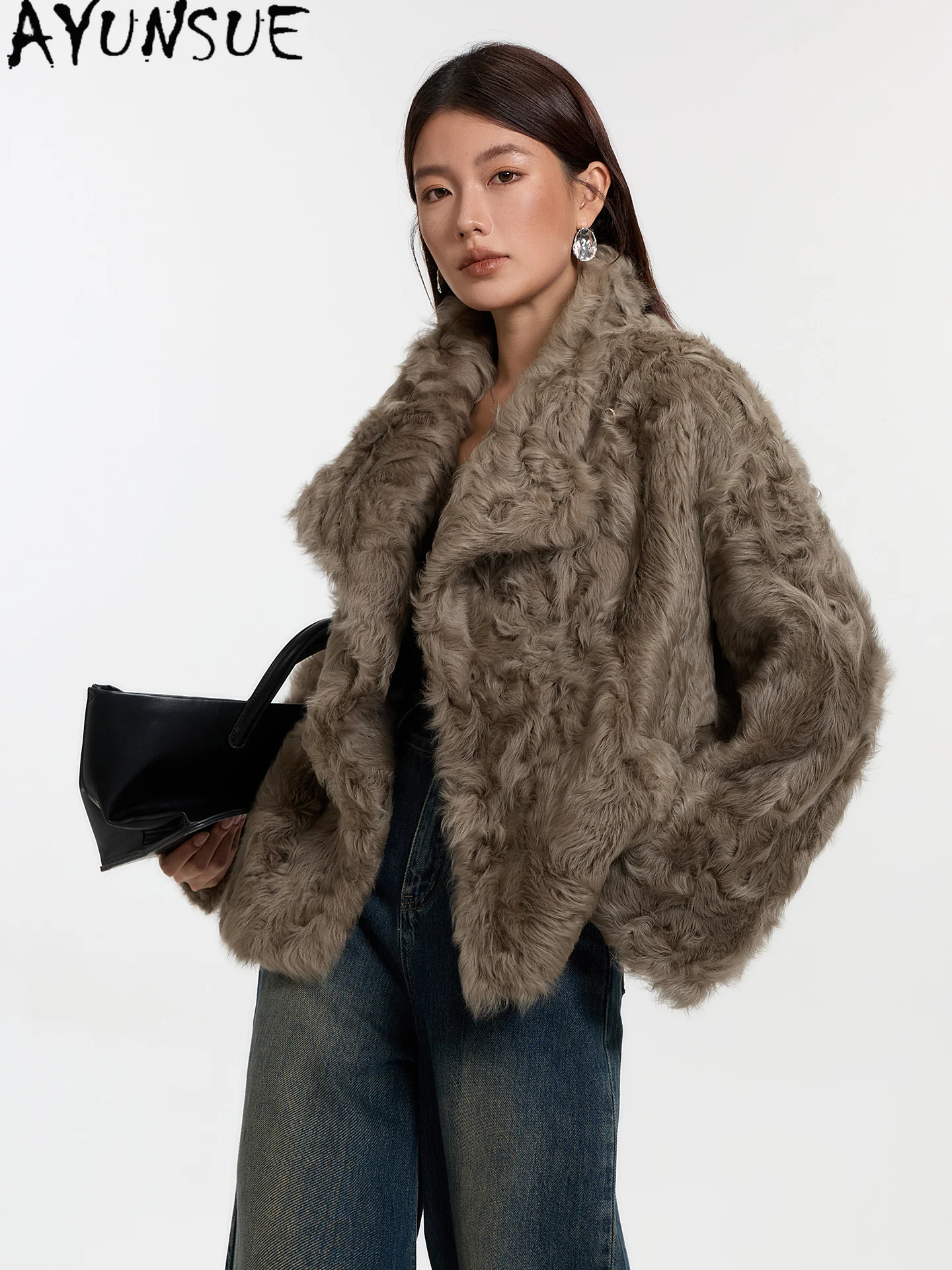 معطف فرو من جلد الغنم الطبيعي من AYUNSUE معاطف نسائية من صوف الضأن معاطف من الفرو الحقيقي ملابس شتوية من الجلد الطبيعي طراز جديد للسيدات #2