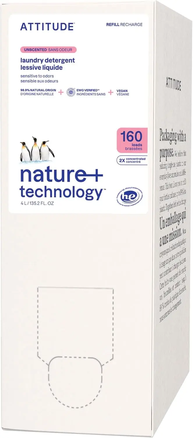 

Liquid Laundry Detergent Refill, EWG Verified, HE Compatible, Plant-Based & Vegan, Natural Laundry Soap, Unscented, 160