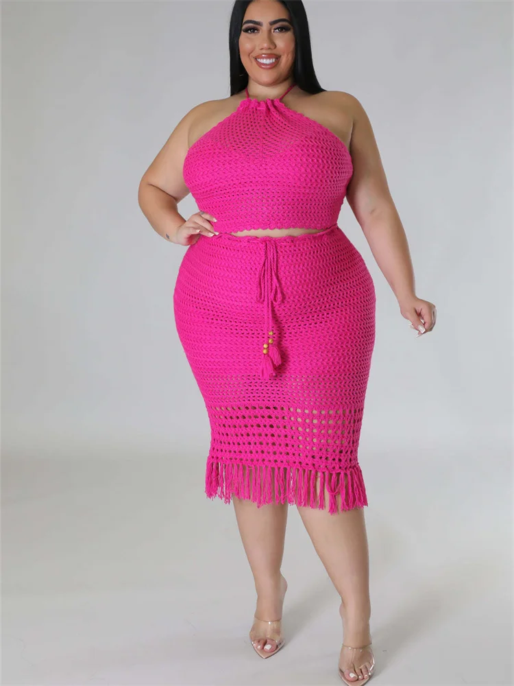 Wmstar spódnice Plus Size zestawy kobiety nowy w dopasowaniu ubrania 2 sztuka stroje Knitting krótki Top długa spódnica hurtownie Dropshipping