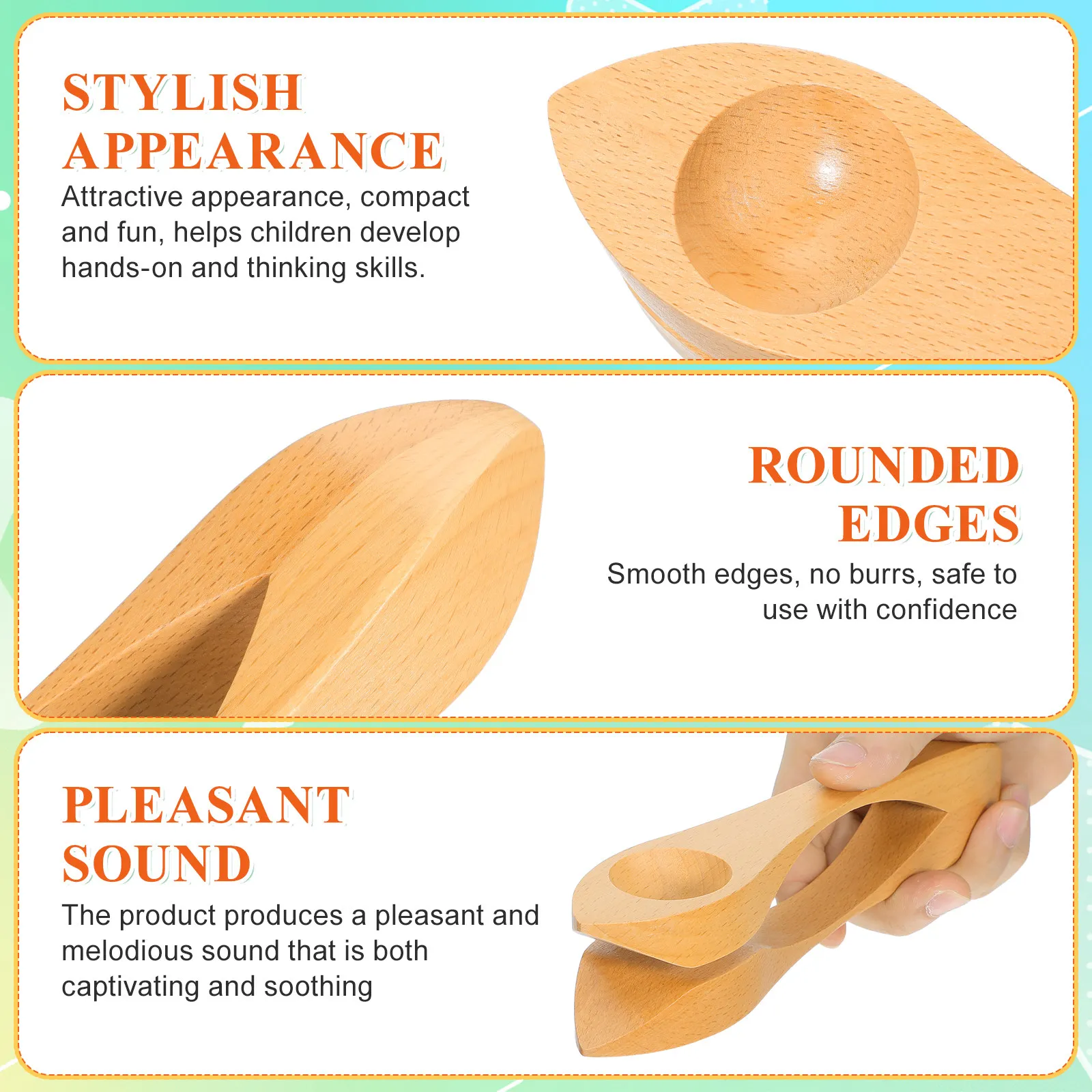 Wooden Musical Spoon Kid Performance Instrument Natural Wood Material Simple Design Children Percussion Instrument Early