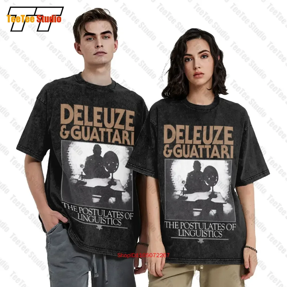 تي شيرت Deleuze And Guattari Foucault Mashup Discipline عتيق كبير الحجم 3LUH