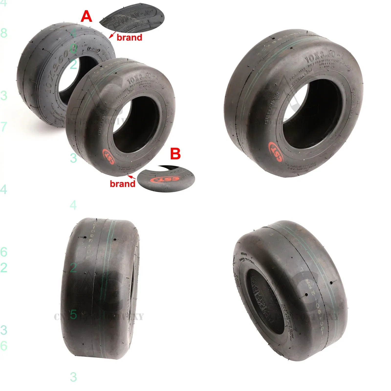 Drift Kart 5 Inch Smooth Tubeless Tires 10x3.60-5 for Live Drift Kart Accessories