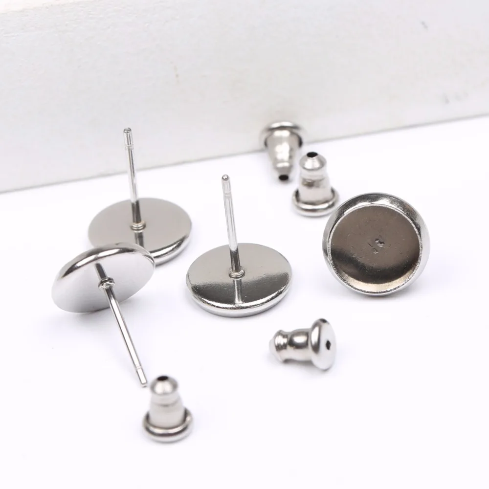 40pcs Stud Earring Bezel Blanks 10mm 12mm 14mm 16mm 18mm 20mm Cabochon Base Settings Stainless Steel Diy For Jewelry Supplies