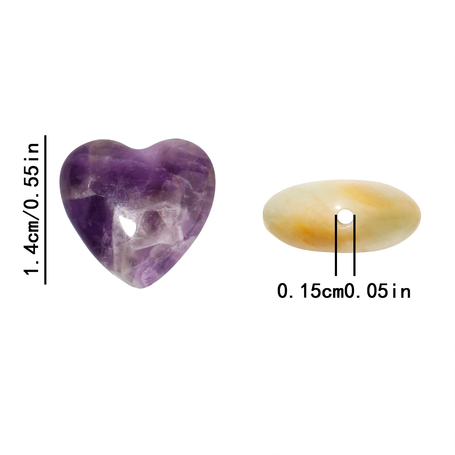 6pcs 14mm Love Heart Natural Stone Beads Amethyst Agate Tiger Eye White JadeTopaze  Loose Beads for Jewelry Diy Bracelet