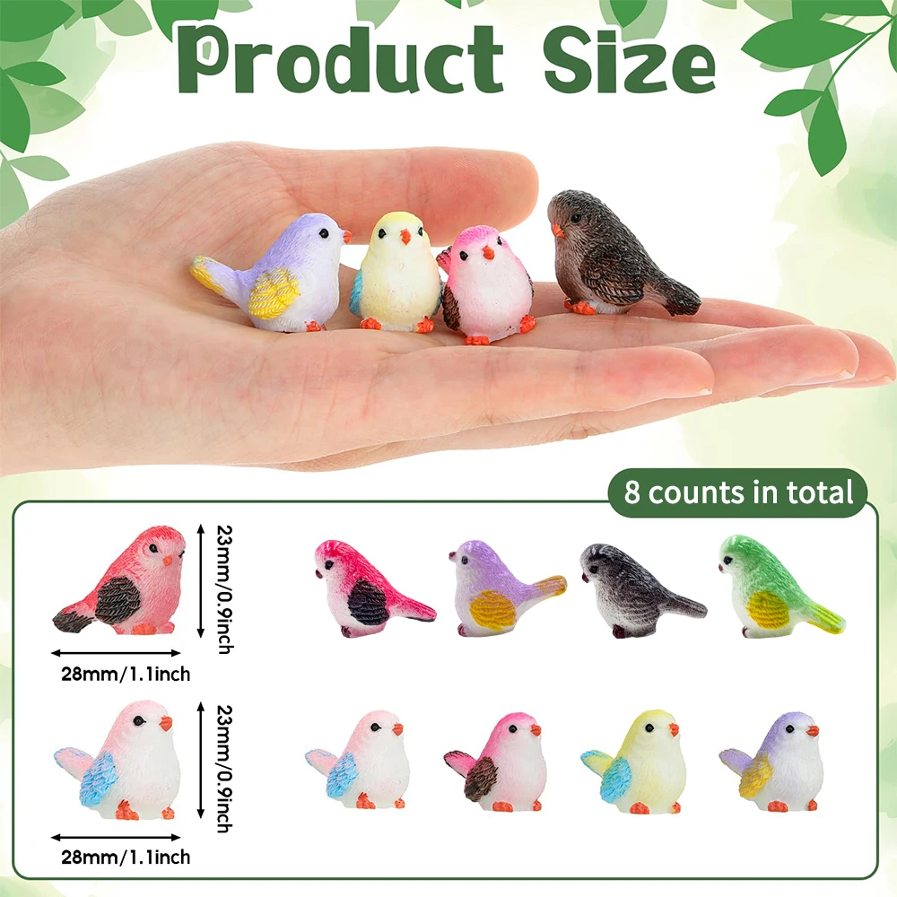 8pcs Miniature Bird Figurines, Mock Animal Toy Mini cute Pet ModelFor Fairy Garden, Moss Micro Landscape