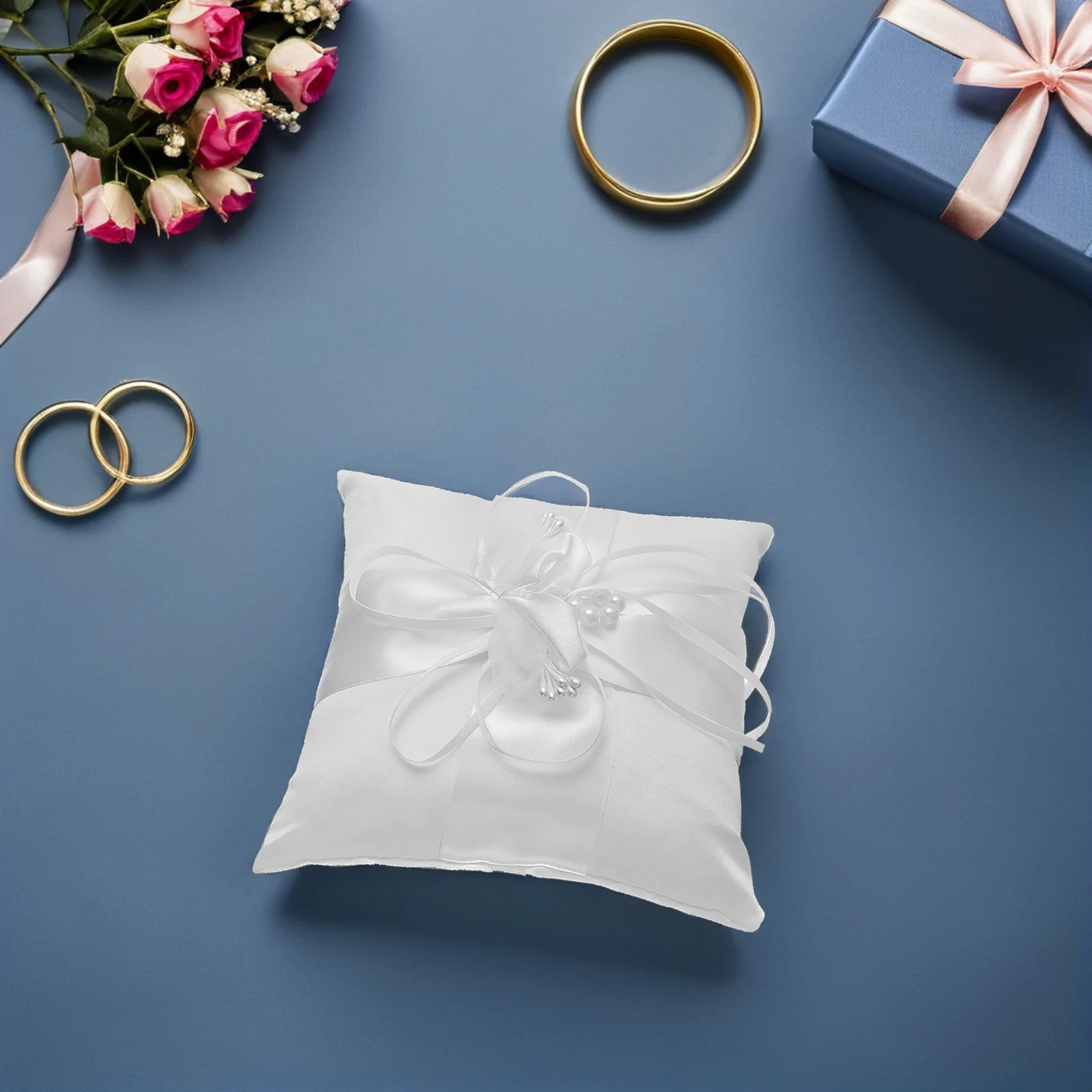 

Bud Pillow 15X15Cm Pearl Ribbon Decorated Wedding Ring Bearer Ring Cushion Wedding Cushion For Bridal Party Ivory