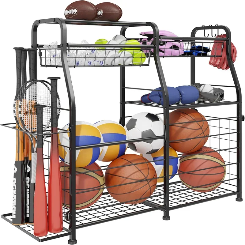 

Ball Storage Rack Garage Organizer System Indoor Outdoor Basketballs Footballs Volleyball Garage Sports Equipment Organizer