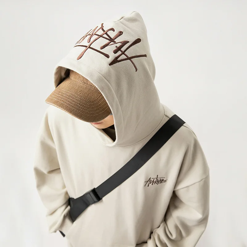 Handbemaltes Buchstaben-Stickerei-Kapuzenpullover für Männer, Frühling, amerikanischer Stil, trendiges Paar, lockerer Kapuzenpullover, einfarbige Jacke, PYXZ