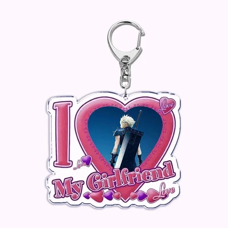 Pfp Sephiroth Acrylic KeyChain Pendant Key Ring I Love My Boyfriend Girlfriend Pink Heart Keyring for Bag Pendant Jewelry Gifts