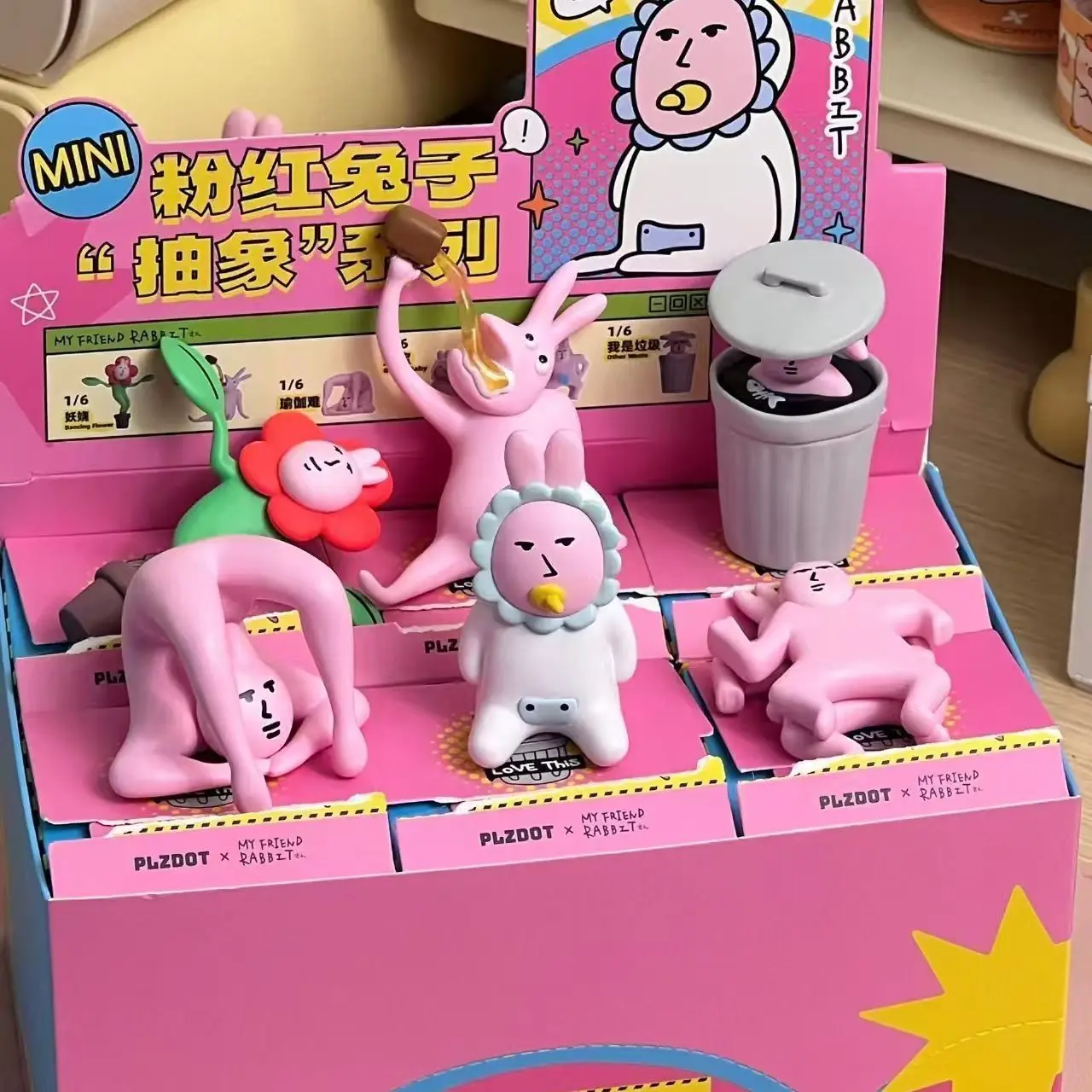 새로운 핫핑크 토끼 블라인드 박스, 독특한 추상 시리즈 미스터리 박스 장난감, 귀여운 패션 액션 피규어, 만화 장식, 서프라이즈 선물