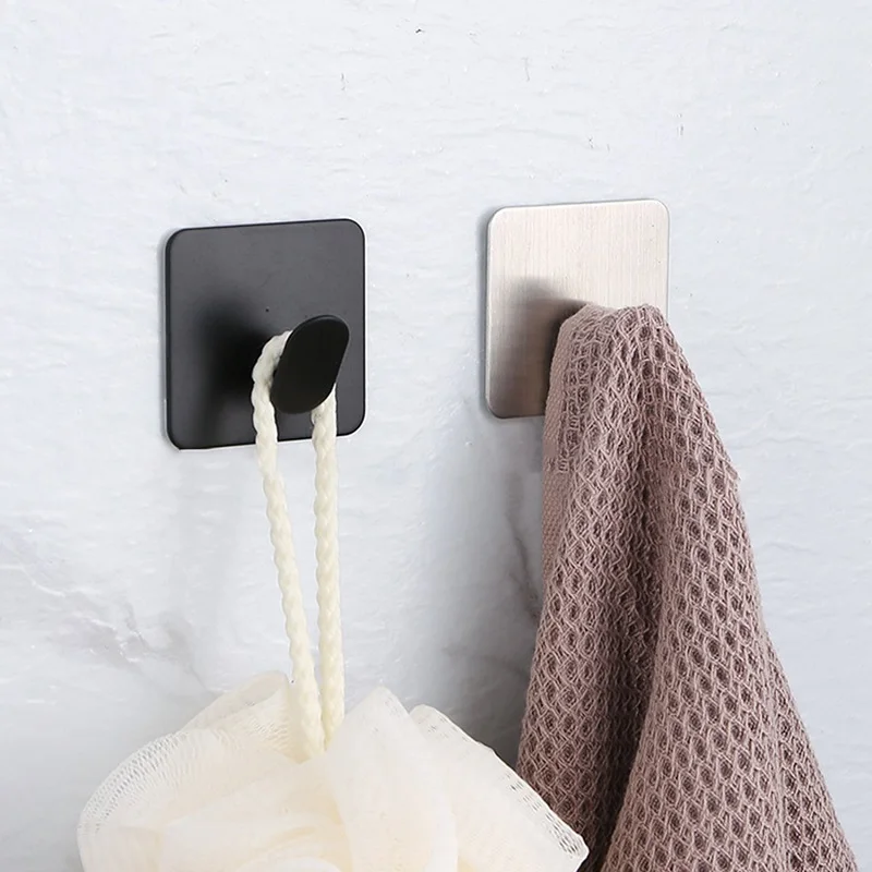 Stainless Steel Wall Hooks Self Adhesive Hooks For Hanging Wall Key Holder Wall Hanger Towel Holder Coat Hook Bag Hanger 4pcs