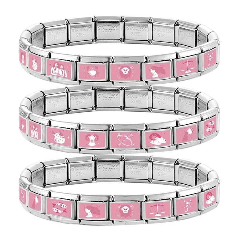 Y2K Rosa Bedruckte 12 Sternzeichen Serie Italienischer Charm-Anhänger Passend für 9mm Edelstahl-Armband =DIY Schmuckherstellung Geschenk Großhandel – Detail 6