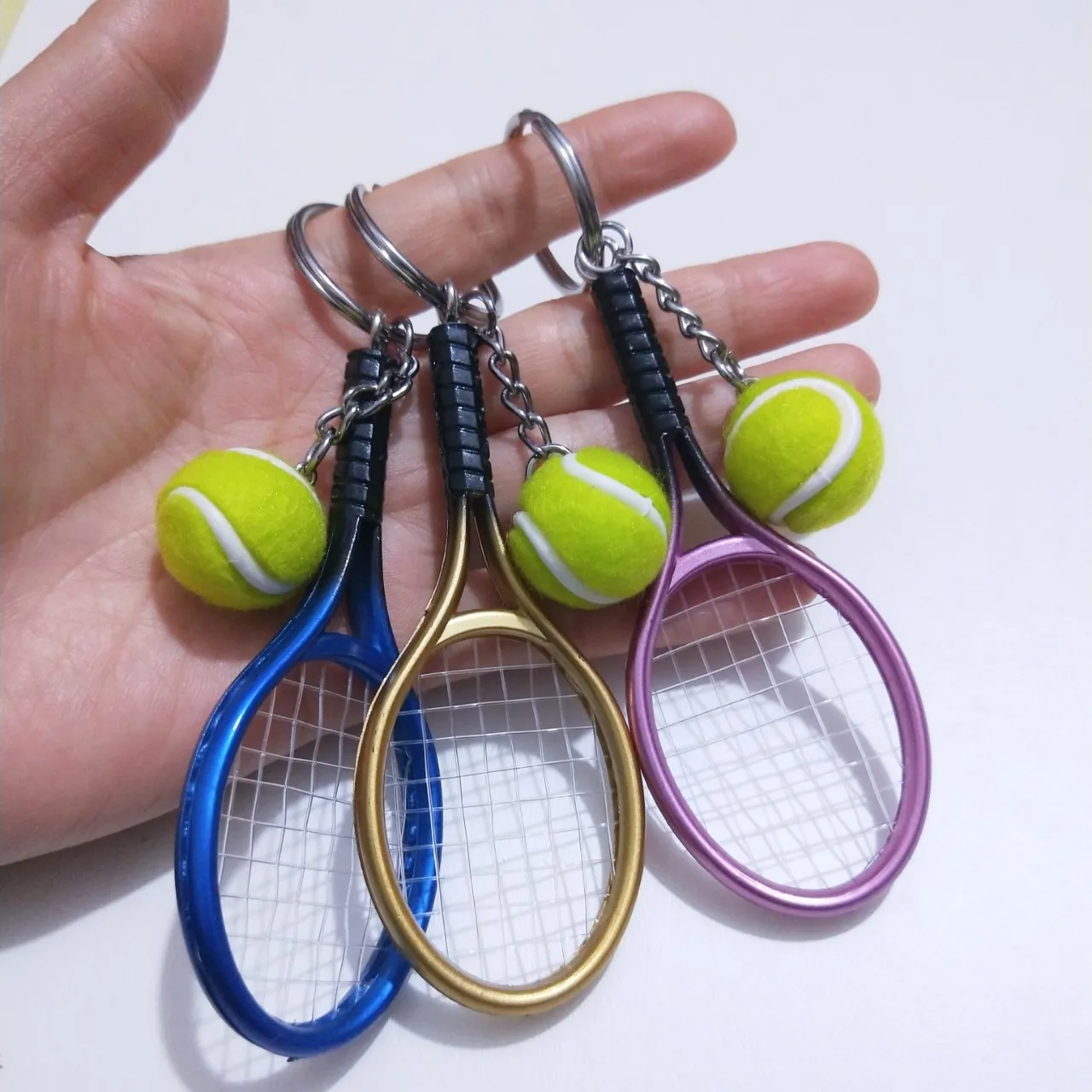 Promotion Gift 3D Mini Tennis Ball Racket Keychain Cute Simulation Keyring Bag Key Charms