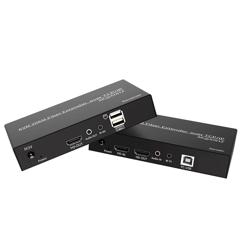 Extensor kvm de fibra hdmi, 20km, 4k @ 60hz, cabo de fibra óptica sc, hdmi, usb, extensor de vídeo, suporte para transmissão, teclado e mouse