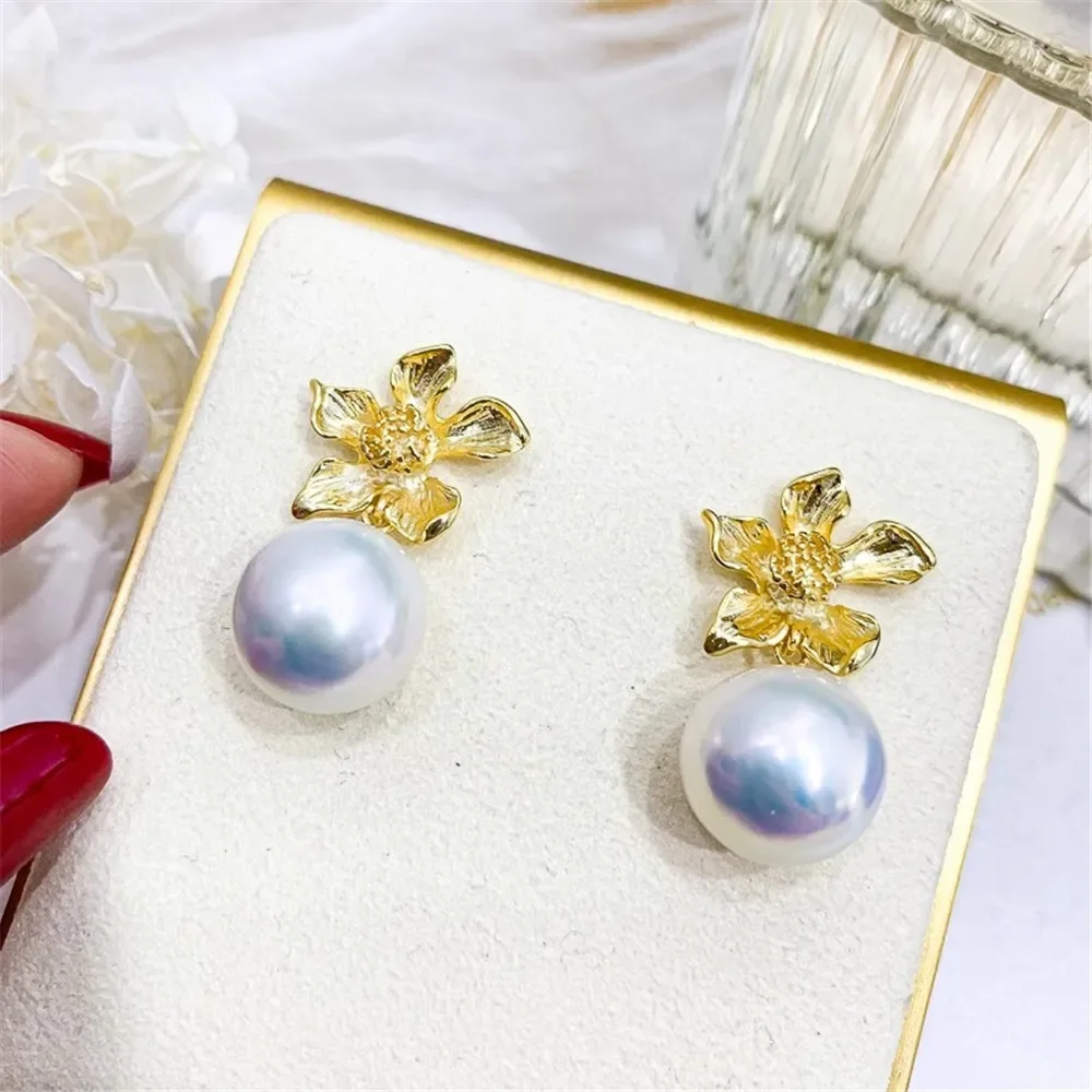 Gold-Plated Pearl Beads Stud Earrings Setting Base Diy Jewelry Making Findings&Components No Pearl E040