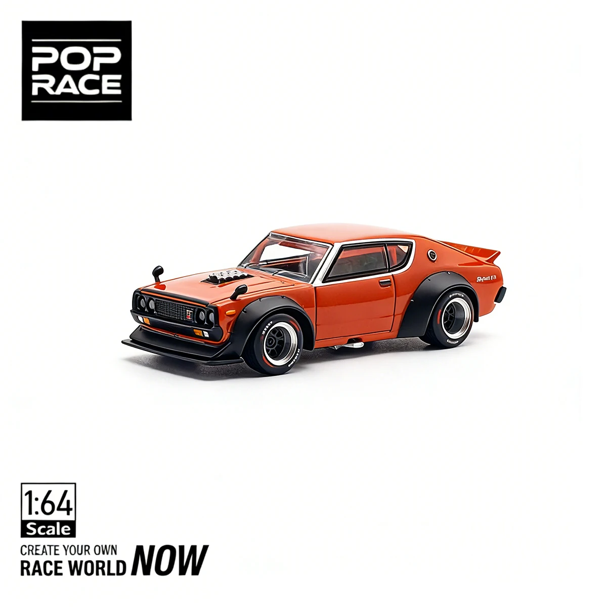 

POP RACE PR640173 1:64 Nissan Skyline GT-R KPGC110 Kenmeri Custom Widebody Orange Diecast Model Car In Stock Ready To Ship
