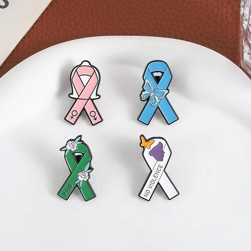 السرطان الشريط المينا دبابيس مخصصة Ptsd لا العنف الصحة العقلية الوعي شارات الملابس التلبيب دبابيس مجوهرات هدية لصديق #3