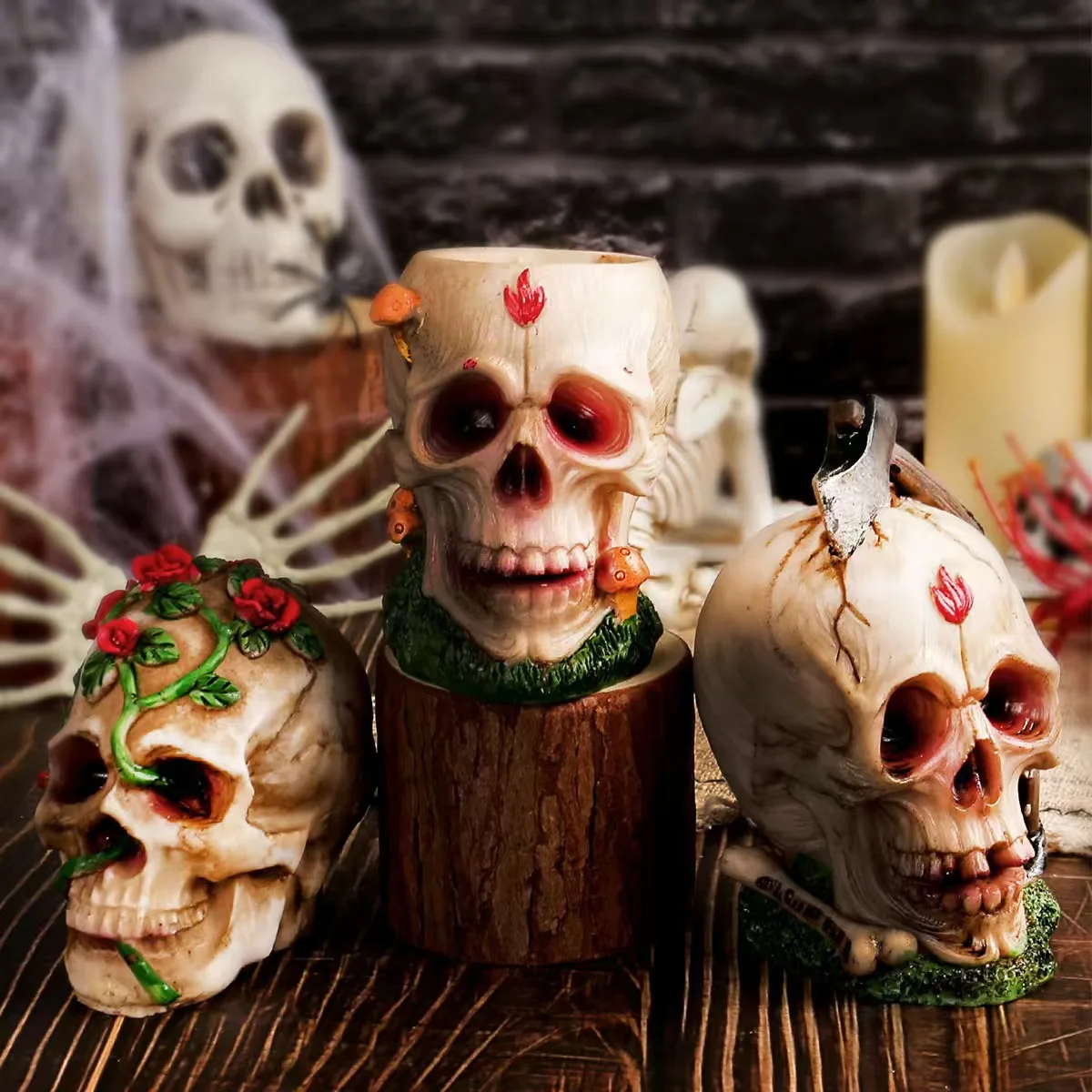 

Gothic Skull Resin Crafts - Spooky Halloween & Xmas Decor for Nightclub & Bar