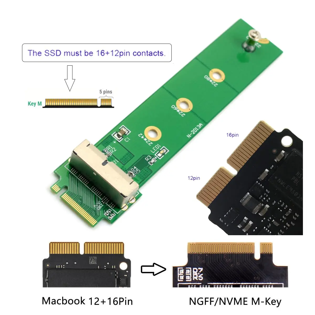 Adapter Card to M.2 NGFF X4 for MacBook Air Pro Retina 2013 2014 2015 A1502 SSD