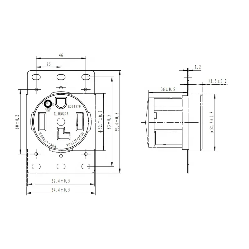 Flush Mount Electrica Receptacle NEMA 14 30R 3 Pole 4 Wire Power Socket with UL Certification for Industrial Equipment - view 3