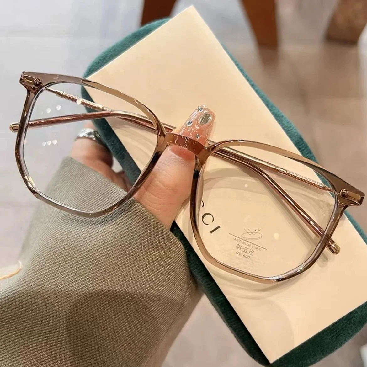 

Women's Myopia Prescription Glasses Brown Flat New Style DS-9563 Frame Type Computer Vision Office Use