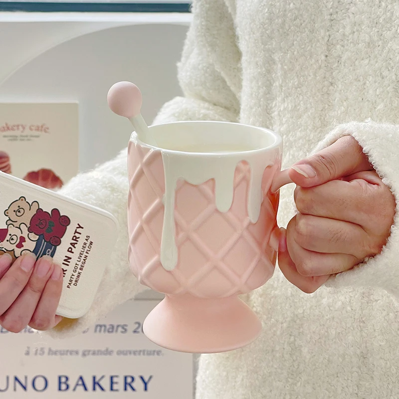 

Personalized Matte Glaze Ceramic Mug High-foot Milk Cup Female Household Cream Ice Cups Creativity Cute 1 Pc