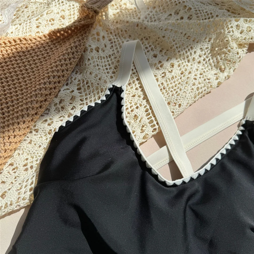 Sexy, mit Schnittmuster versehener, rückenfreier Badeanzug für Damen, mit hohem Beinausschnitt und Polsterung, Badebekleidung, Badeanzug, Modell V7156. – Detail 9
