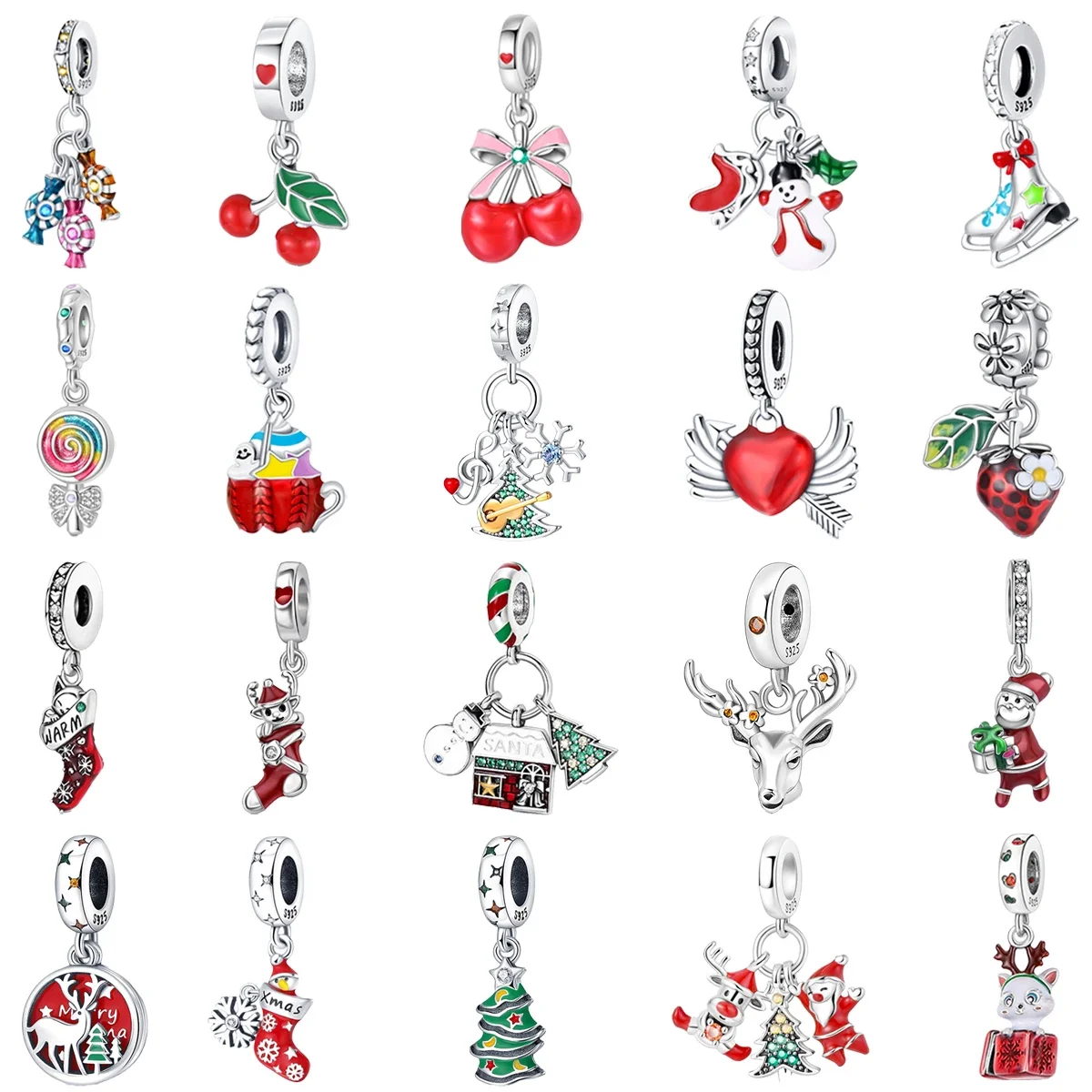 Original 925 Sterling Silver Christmas Gift Snowflake Snowman Moose Beades Charms for Pan Bracelet DIY Ladies Jewellery