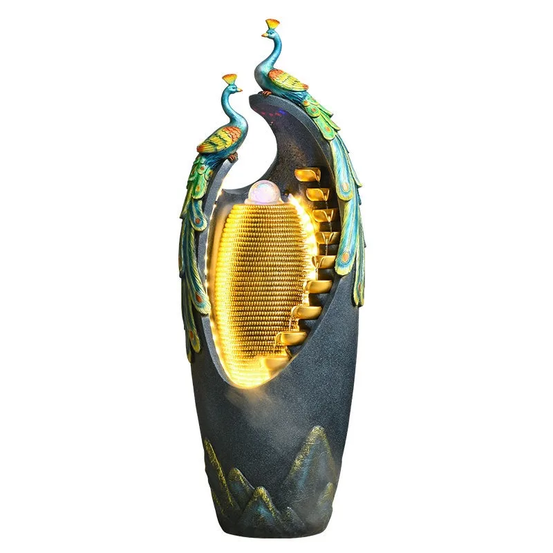 Peacock Fountain Ornament Recirculating Water Humidifier Landscape Living Room Entrance