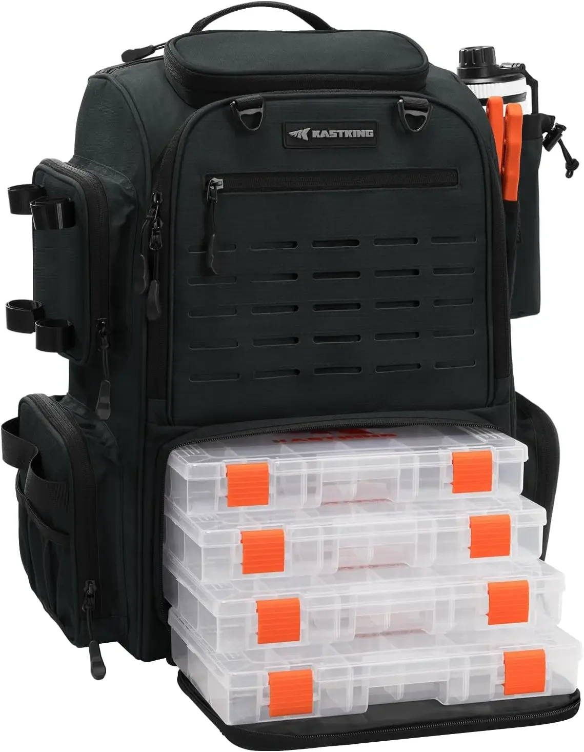 Bait Boss Pro Fishing Tackle Backpack with Rod Holders, 4 Tackle Boxes, 45L Large Storage Bag for Fishing Gear