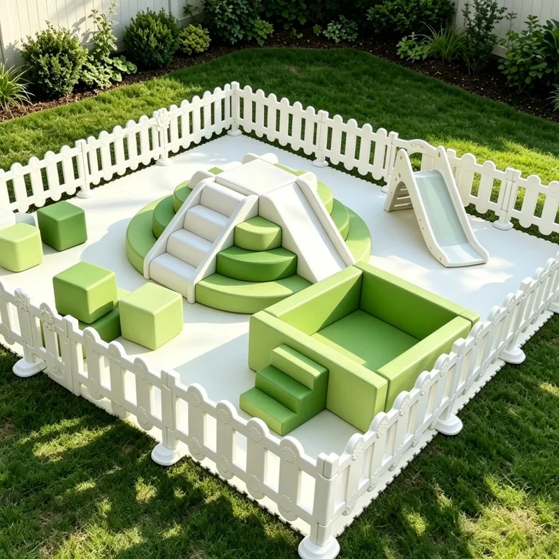 Non-Toxic Foam White Green Soft Play Kids Climber Slide Square Ball Pit Set Indoor Playground Equipment for Party Event Rental