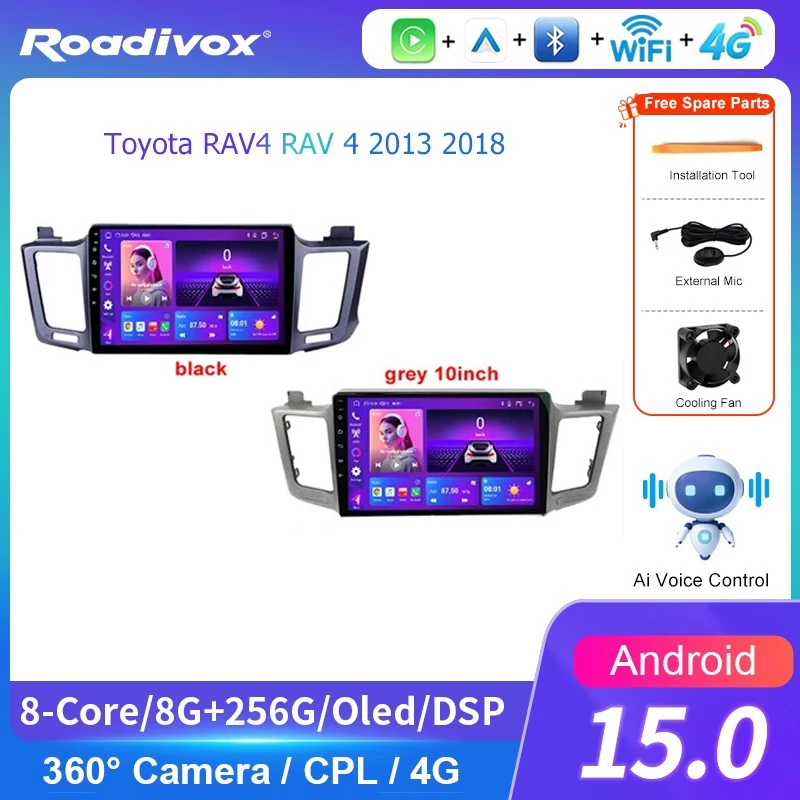 AI VOICE roadivox Android car radio for Toyota RAV4 RAV 4 2013 2018 stereo GPS Navigation video Multimedia Player tape recorder