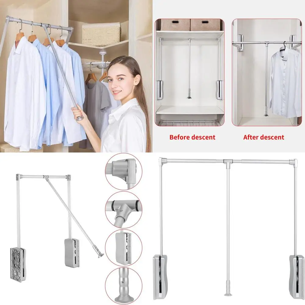 

Регулируемая выдвижная штанга для гардероба 35-48 дюймов, складной алюминиевый органайзер для хранения и вешалок