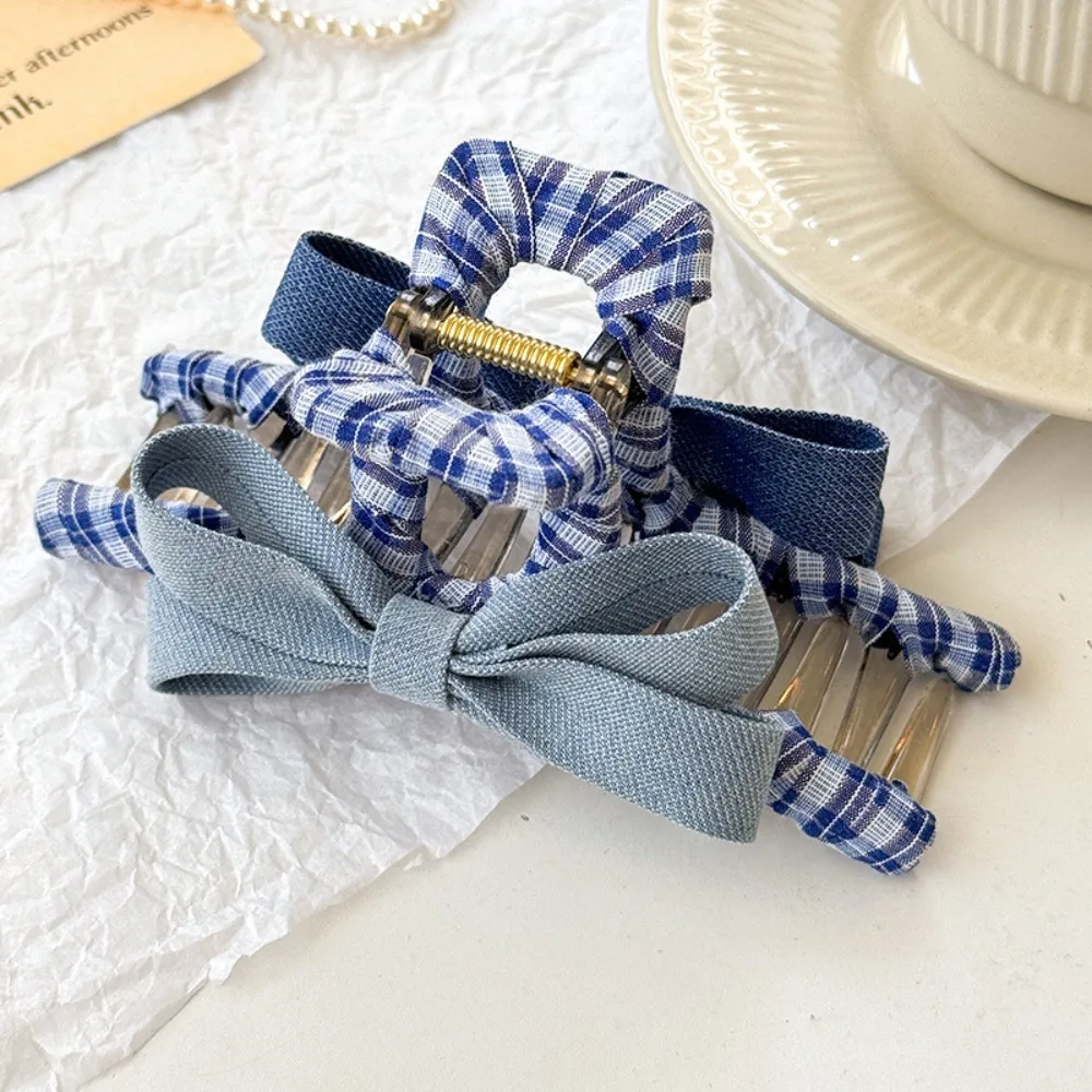 1 шт., джинсовый клетчатый бант, коготь для волос, повседневный ретро-стиль, идеальный повседневный винтажный выглядит уникальный аксессуар для волос, женский идеальный повседневный богемный стиль