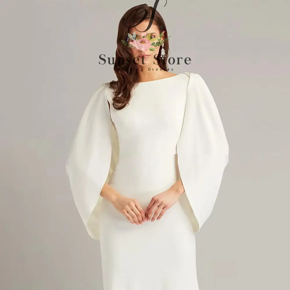 Customized   Elegant Wedding Party Dress for Bride Boat Neck Backless Women's Formal Gowns Long Pleated Mermaid Evening Dresses