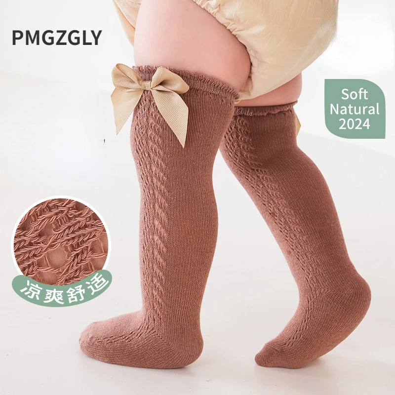 

Cute Girls Knee High Socks Bow Cotton Breathable Soft Children Socks Hollow Out Stockings Kids Infant Long Socks Princess Style