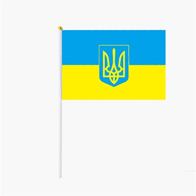 Hand Waving Flag   5pcs Ukraine Hand Wave Flag with Plastic Flagpoles Fade Resistant Emblem Flag Ukraine National Single Flag