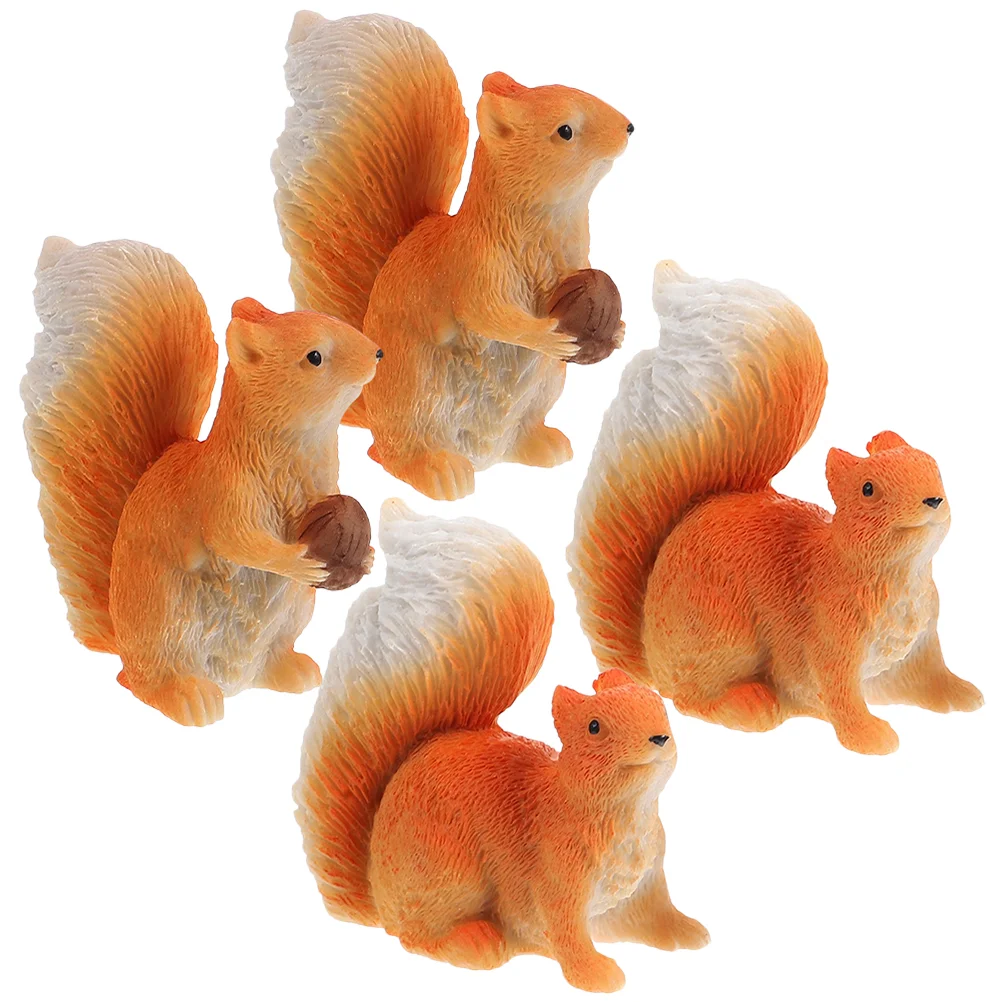 4 Pcs Mini Figurine Squirrel Model Micro Landscape Decoration Lovely Ornament Toy Toys Sculpture Garden Tiny Statues Glass