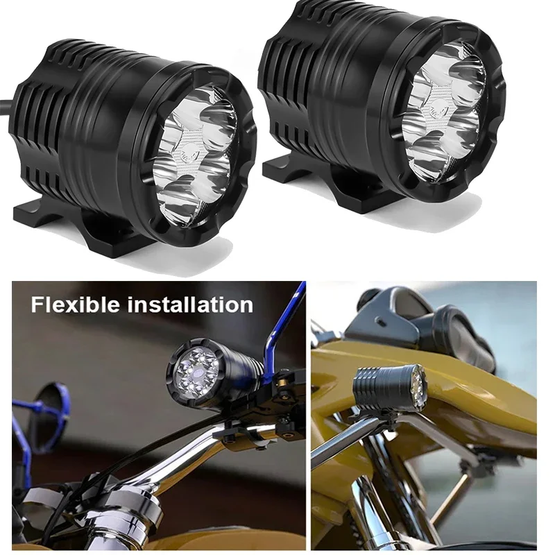 12V-24V Universal Motorcycle LED Headlight Fog Light  Auxiliary Spotlight Additional Motor Lamp Daytime Running Light