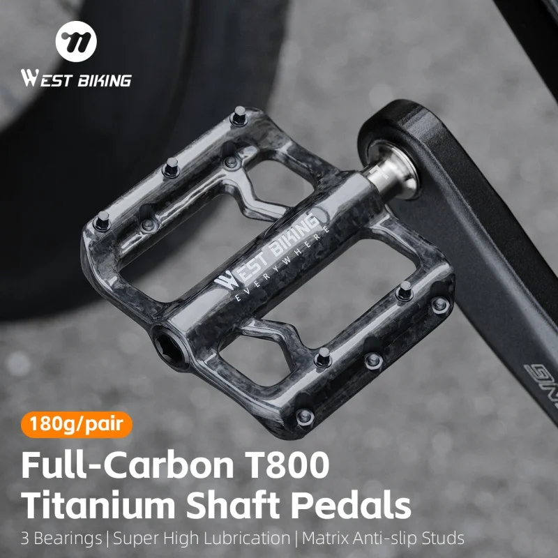 

WEST BIKING Bicycle Pedals 3 Bearing Ultralight T800 Full-Carbon Fiber Pedals Anti-slip MTB Bike Cycling Pedals Flat Platform