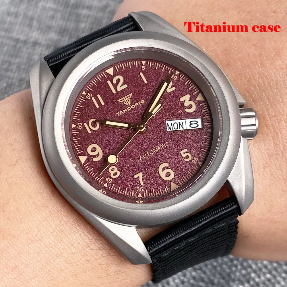 

Tandorio 40mm Titanium Case NH35 NH36 Movt Watches For New Men Vintage Green Black Dial Lume 20ATM Waterproof Sapphire 3.8 Crown