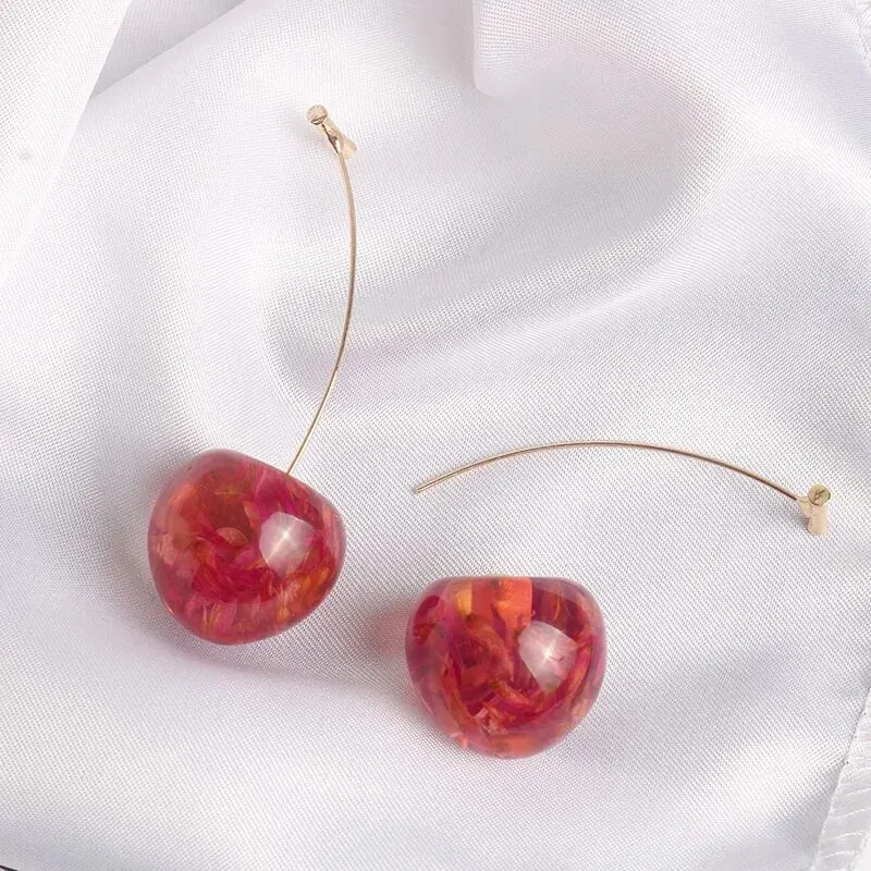 Small Fresh Red Cherry Drop Earrings Ladies Stylish Sweet Resin Fruit Dangle Earrings Delicate Everyday Party Accessories