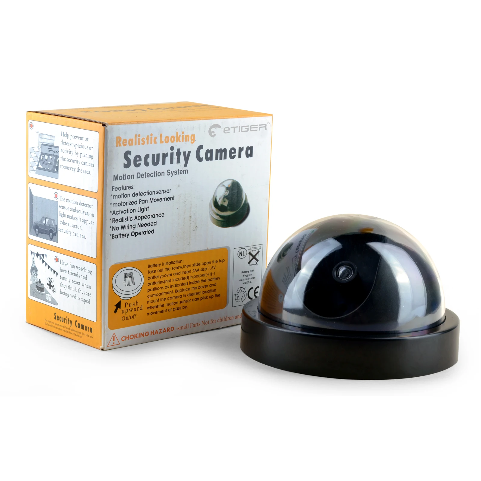 Telecamera finta con luce rossa a LED a batteria per interni ed esterni finta cupola fittizia telecamera CCTV telecamera di sicurezza per la sorveglianza domestica