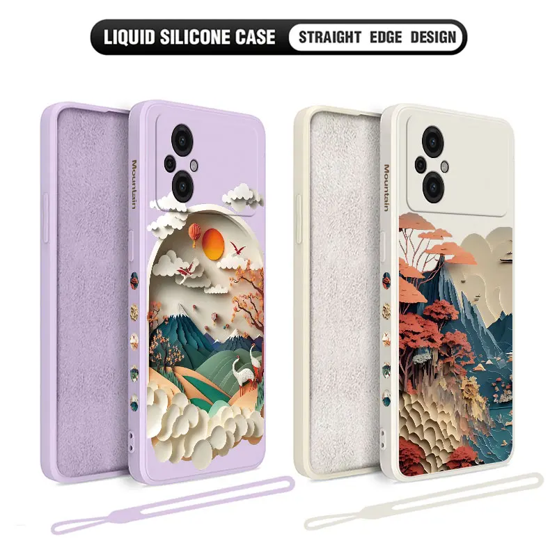 

3D Landscape Mount Phone Case For Xiaomi Poco M5 X5 F5 F4 X4 M4 F3 X3 M3 F2 X2 Pro C40 4G 5G GT Liquid Silicone Cover