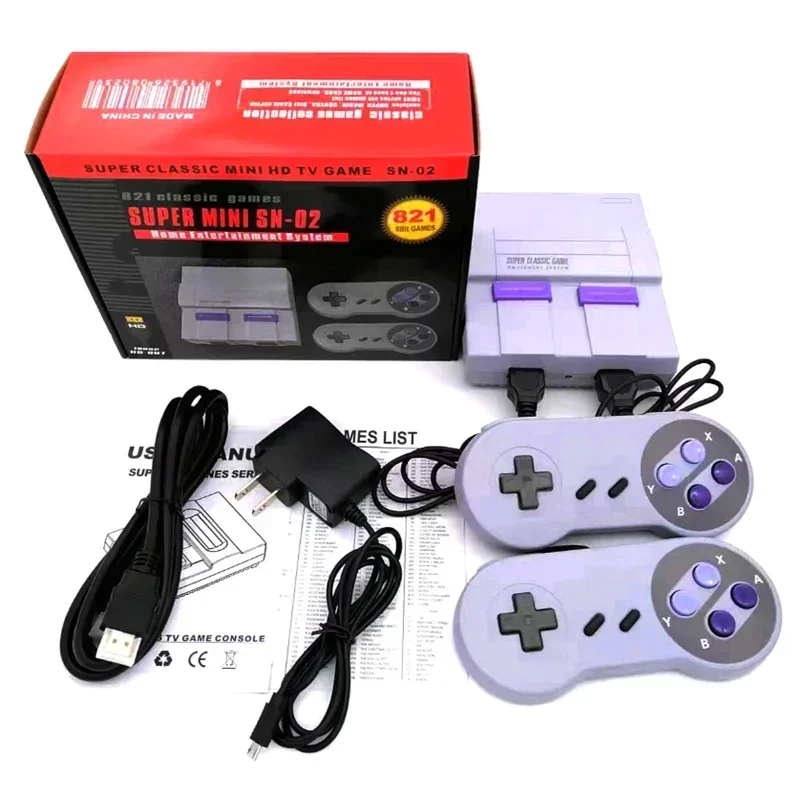 Built-In 821 Games HD SUPER MINI SNES 8-bits Game Console HDMI-Compatible TV Video Retro Family Classic Dual Gamepad Controllers