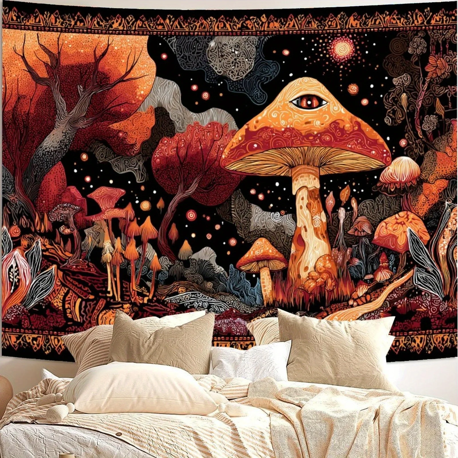 VIKAMA Mushroom Tapestry Hippie-Style Bedroom Tapestry Charming Aesthetic Wall Feature Decorative Backdrop