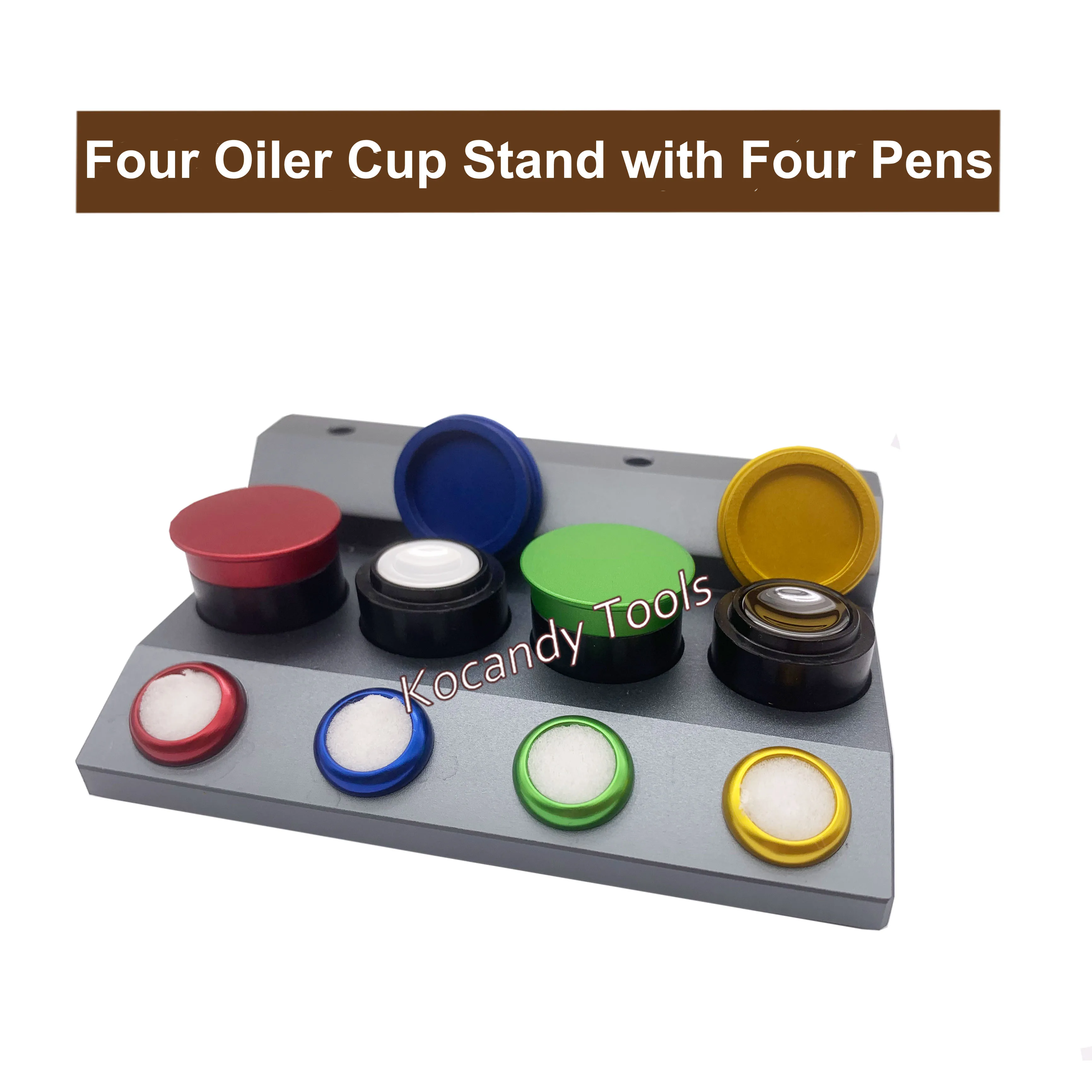 Professional Watch Oil Dip Tool Set With Die Cast Stand Base 4 Oil Cups and Pens For Watch Repairing